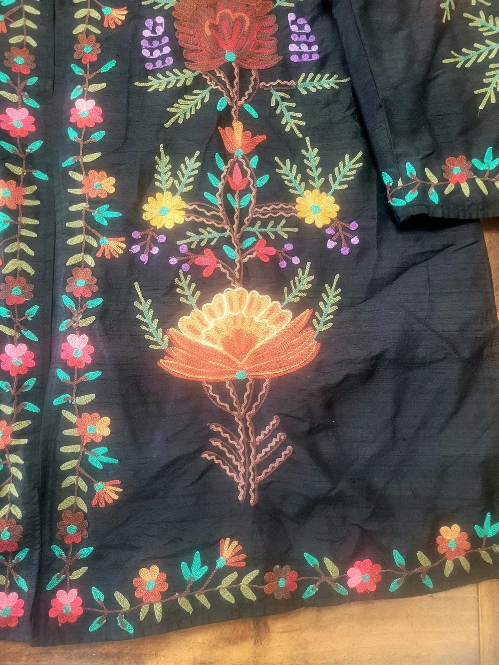 TravelSmith Black Jacket with Colorful Floral Embroidery